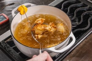 Wings coming out of the fryer