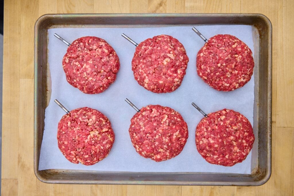 Burgers, ready to grill
