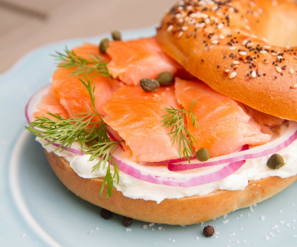 Smoked salmon on a bagel