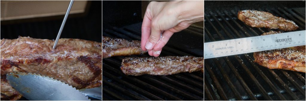 Cooking and salting a grilled steak