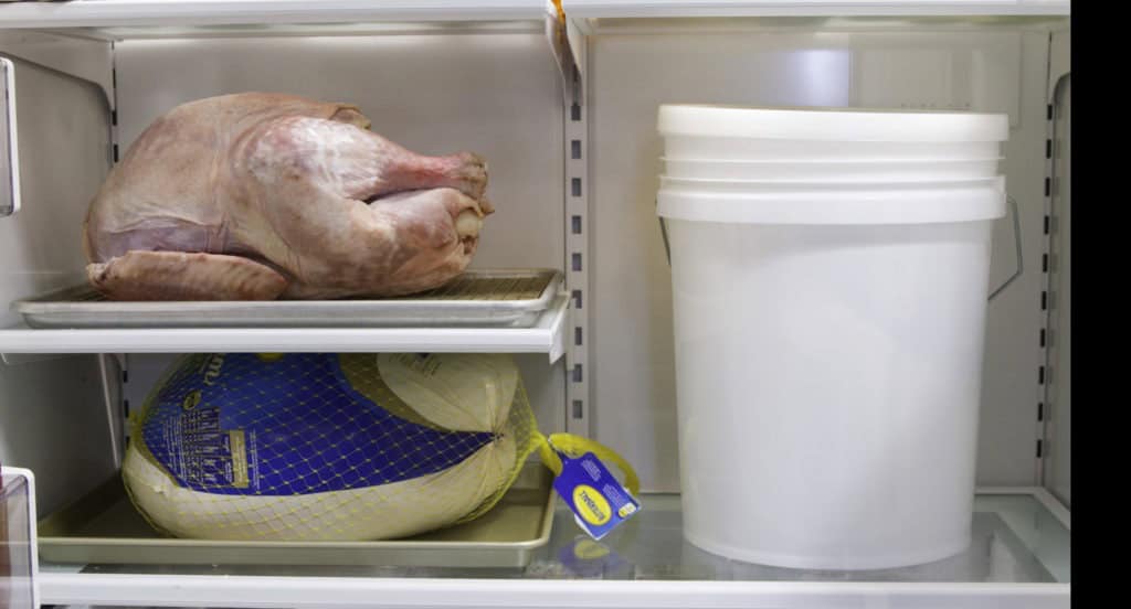 Turkeys thawing in the fridge