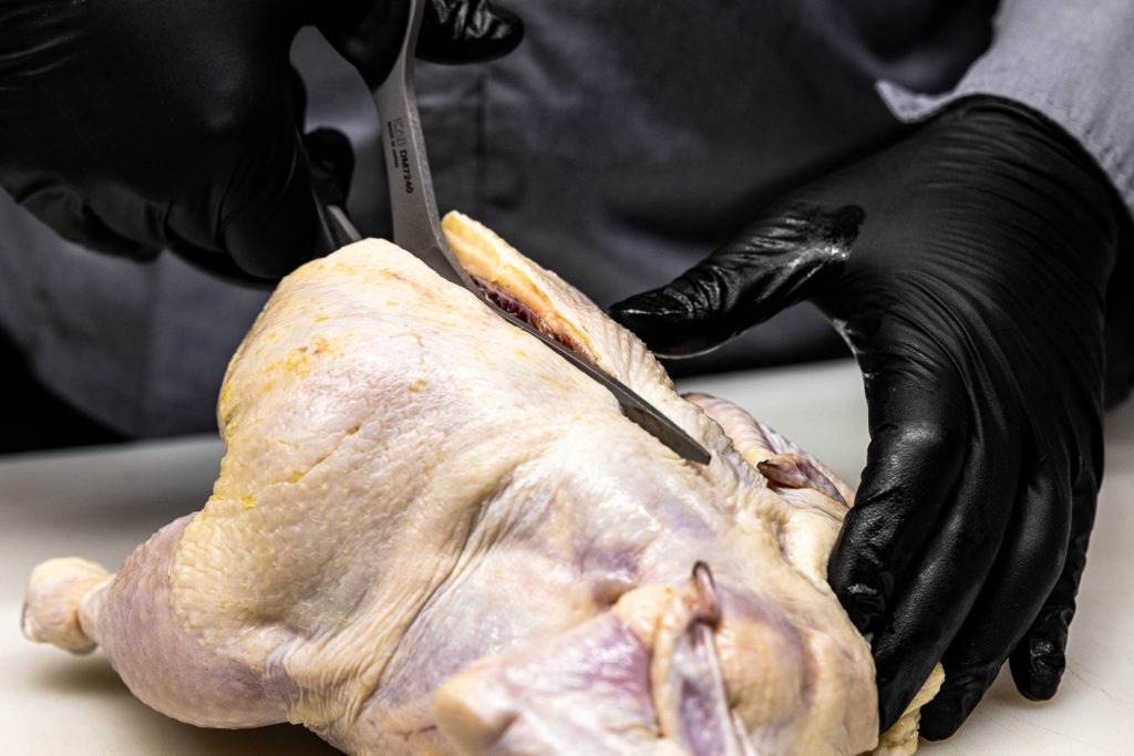 Cutting the backbone of a chicken
