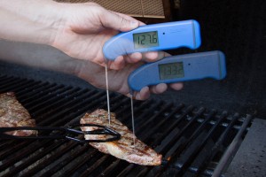 Checking a steak's temperature in multiple places