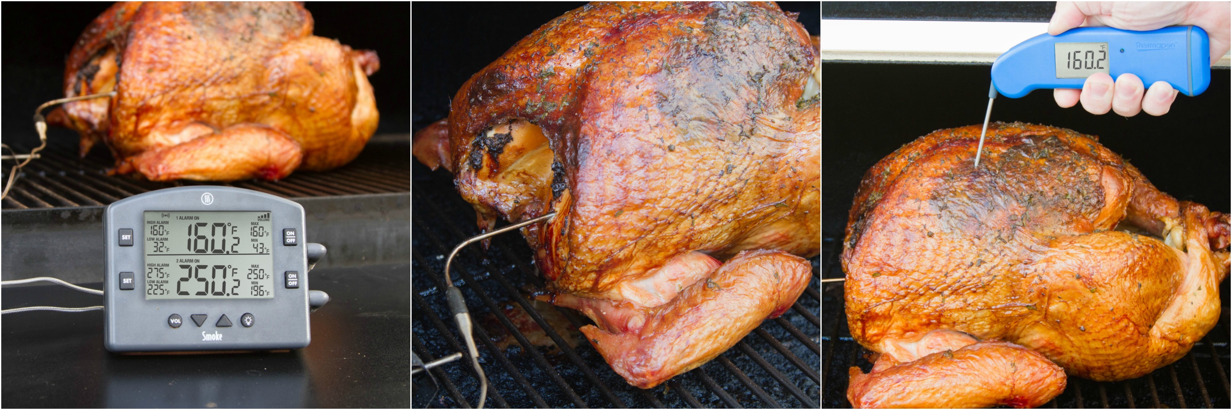 verify the smoked turkey's temperature with an instant read thermometer