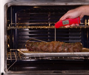Temping the roast with the Thermapen