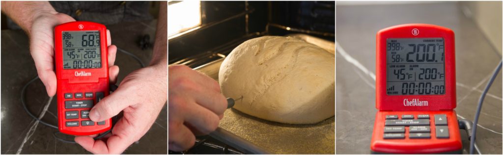 Probe the bread with a ChefAlarm and set the alarm for 200°F