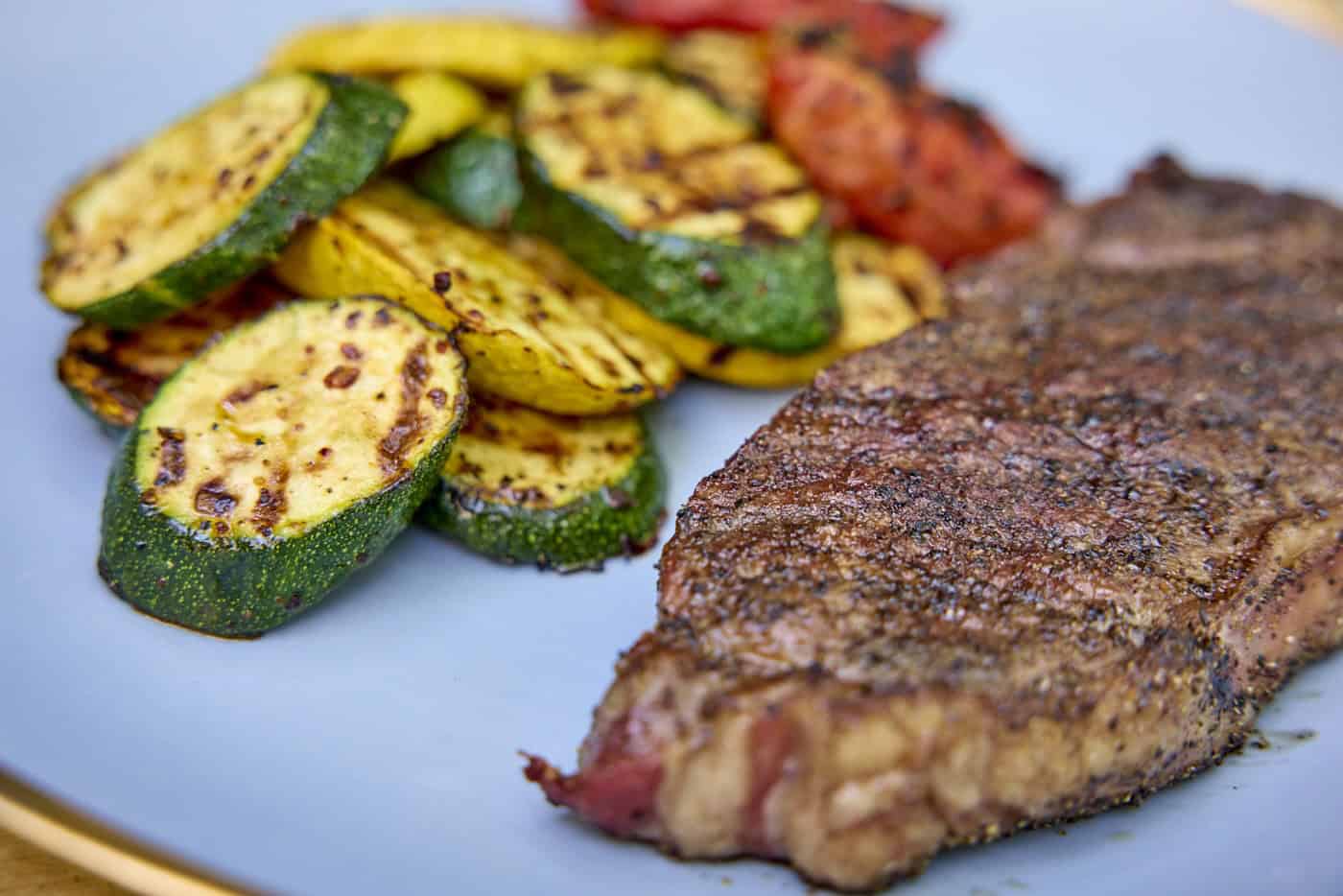 Grilled NY strip steak dinner