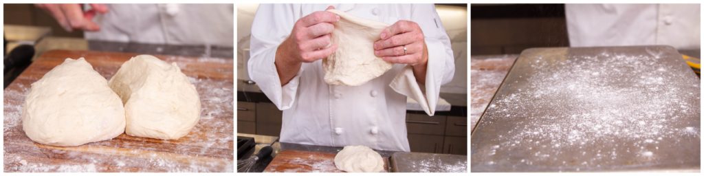 shaping pizza dough for grilled pizza