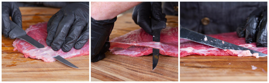 Trim your flank steak of silver skin and excess fat