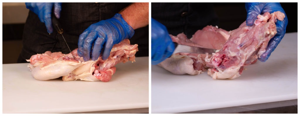 Remove the carcas after cutting chicken leg joint free