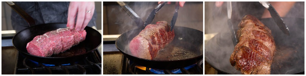 Sear the beef tenderloin to increase tastiness