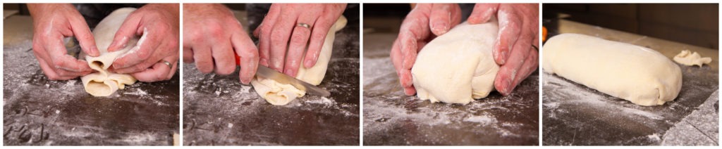 Trim the ends of the pastry and fold them under the beef Wellington loaf