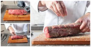 Tying and salting the tenderloin