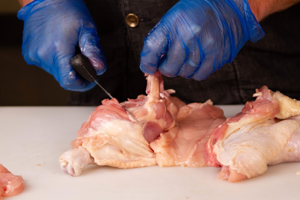 Turducken: Scrape meat from the thigh bone