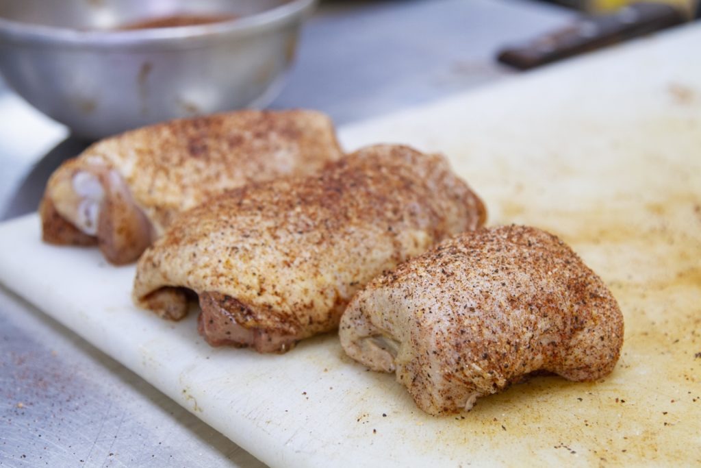 Three styles of trimmed chicken thighs