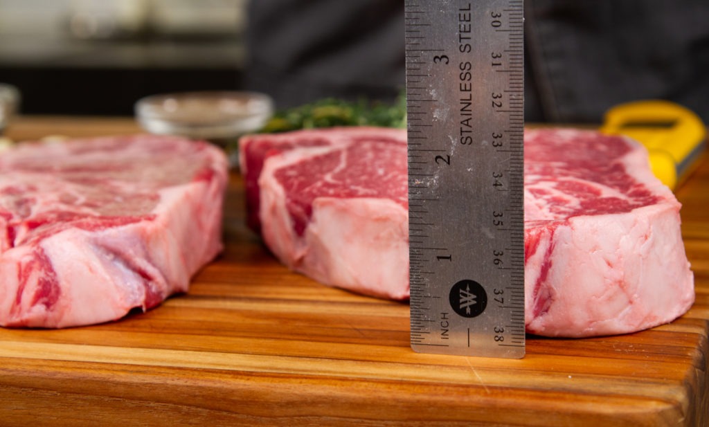 Porterhouse steaks are also often cut thick