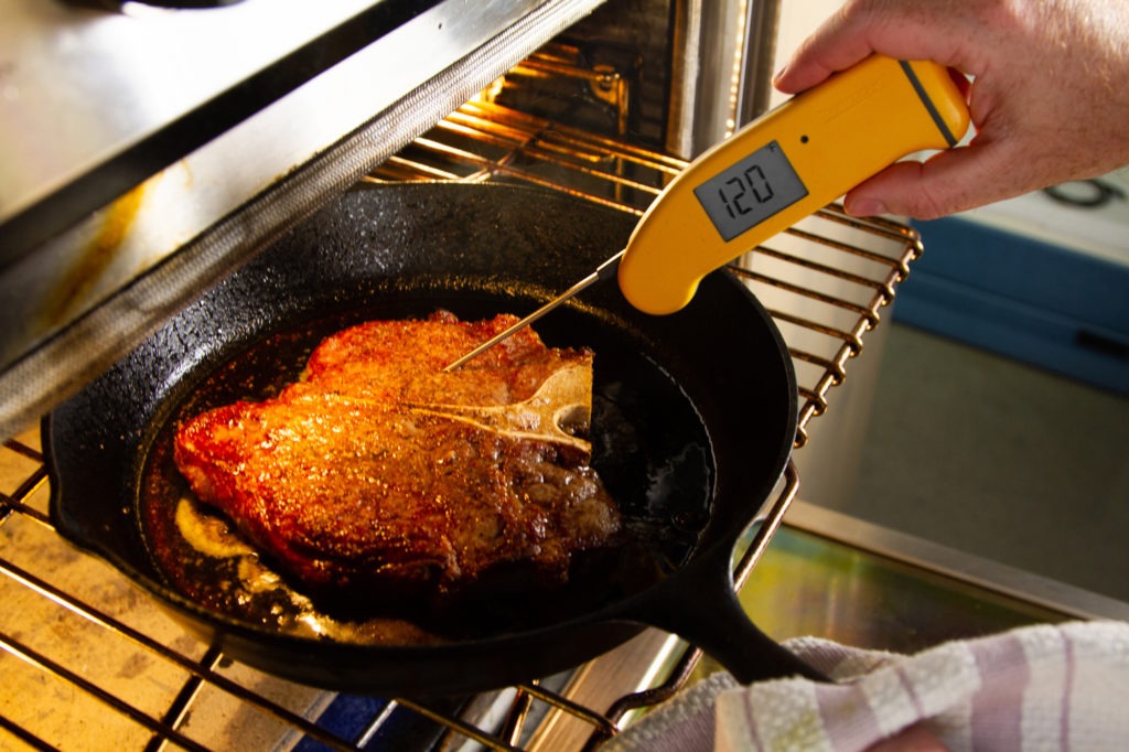 It is critical to monitor pull temps for your porterhouse steak