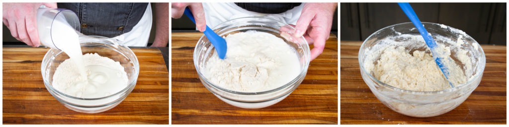 Fold the buttermilk into the flour mixture until no dry pockets remain.