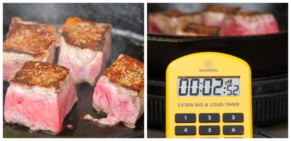 Each steak was seared for 3.5 minutes.