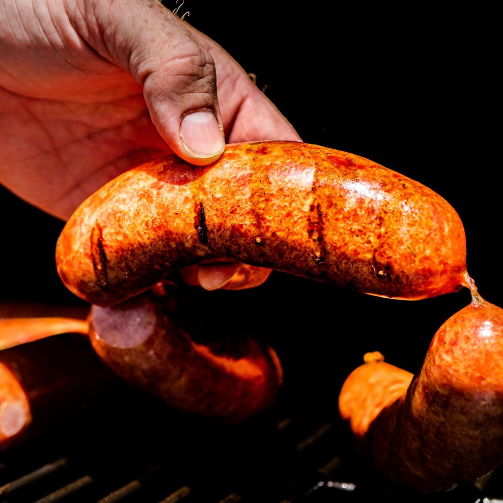 An andouille sausage, perfectly cooked