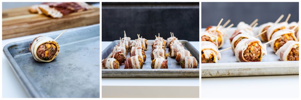 Wrap each meatball in a half-slice of bacon. Secure the bacon with a toothpick. 