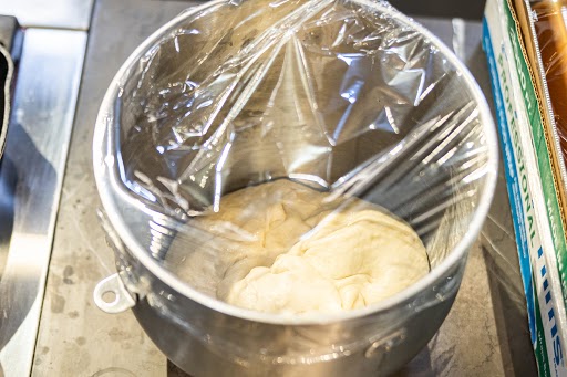 risen dough in the bowl