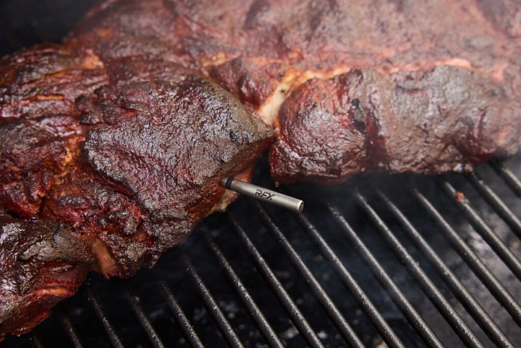 REF XMAT sticking out of pork butt with beautiful bark