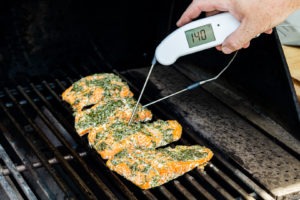 Temping salmon with an instant-read themometer