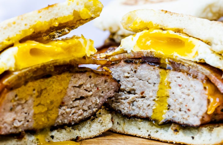 Runhy egg, savory sausage—a perfect breakfast sandiwch