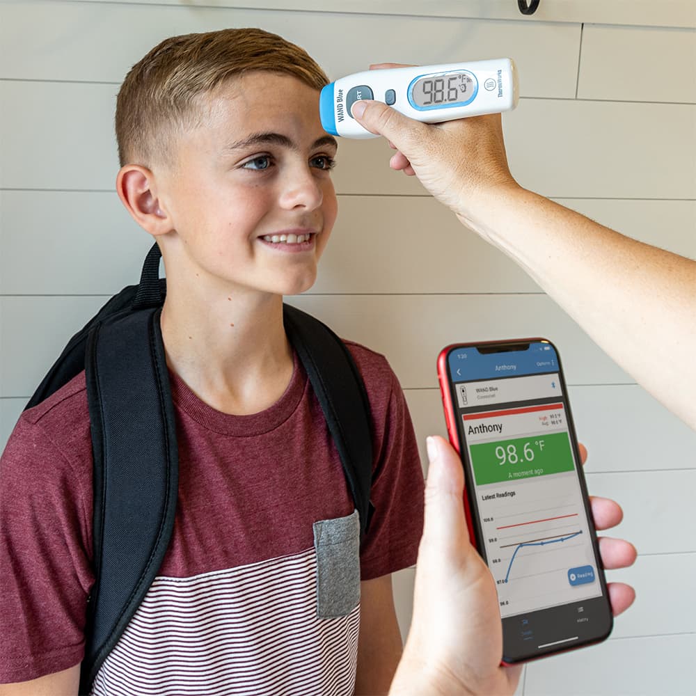 Taking a child's temperature with the WAND Blue and the ThermoWorks Health app