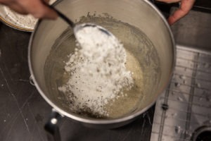 Spooning flour onto the sponge