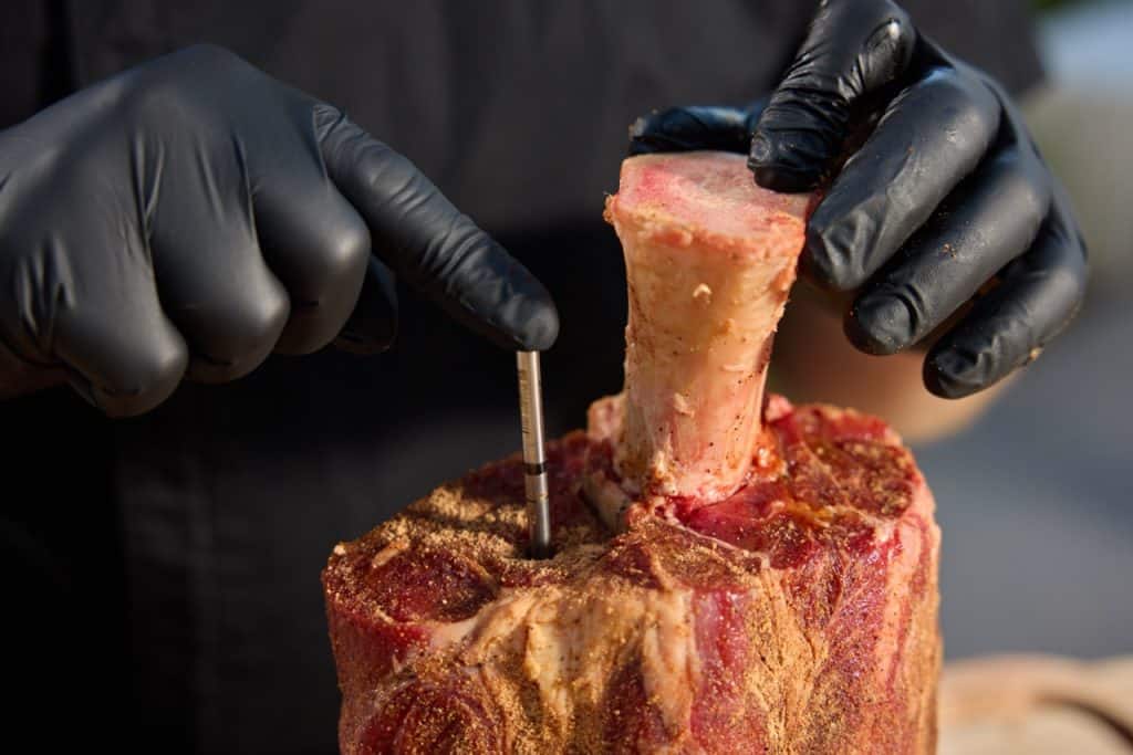 Inserting probe into the beef shank