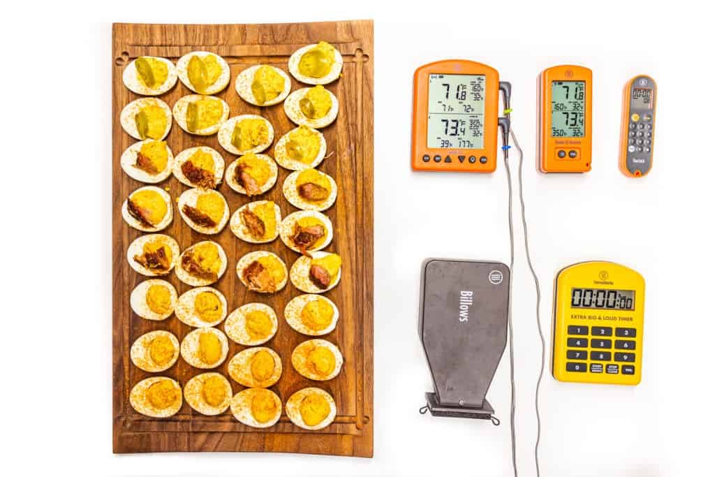 Smoked deviled eggs and the tools to make them