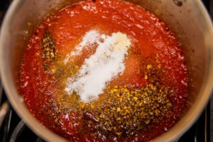 sugar and onion and garlic powders added to sauce