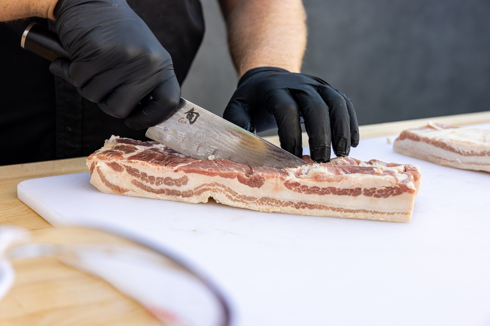 Slicing the pork belly