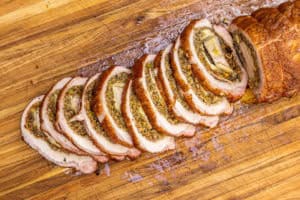 Sliced stuffed pork loin
