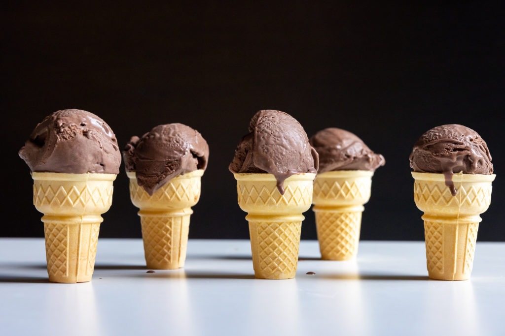 Homemade chocolate ice cream cones