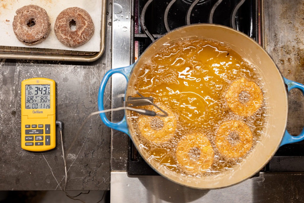 Frying cider donuts