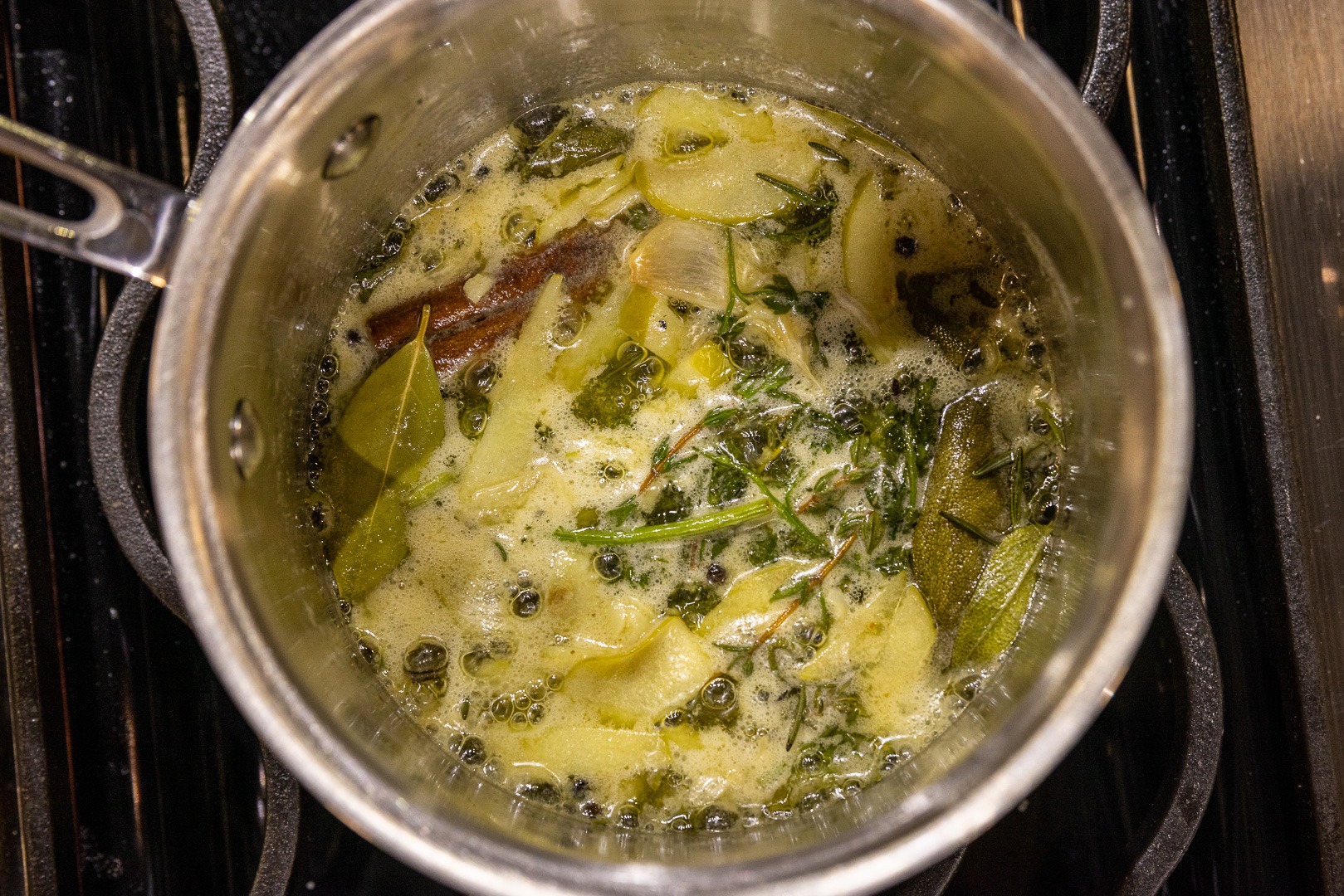 herbs ans spices simmering in butter