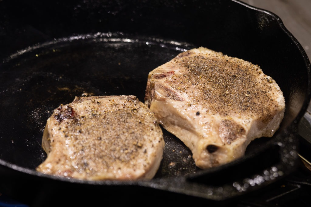Searing chops in a pan