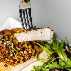 Reverse-seared pork chops with apples