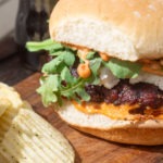 Elk burgers with goat cheese and harissa