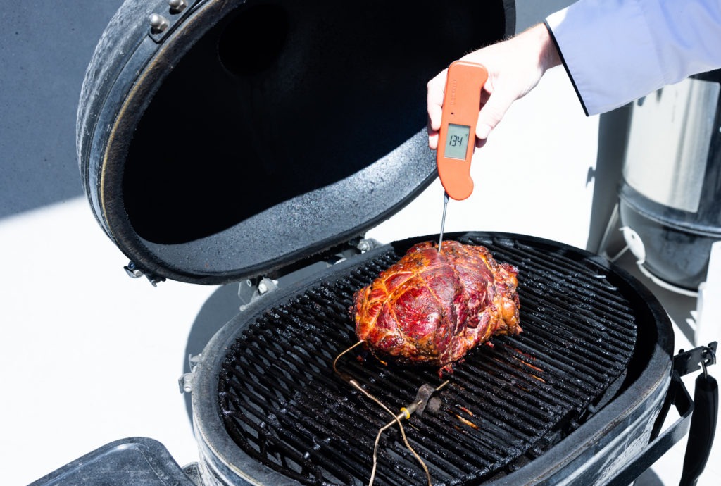 Temping the leg of lamb at 134°F with Thermapen ONE