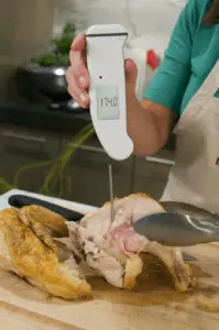 Temping pink chicken for safety