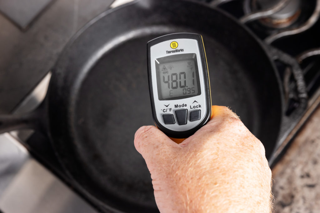 temping the pan with an IR thermometer