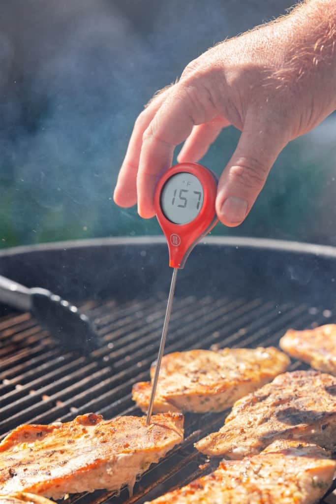 Temping the grilling chicken