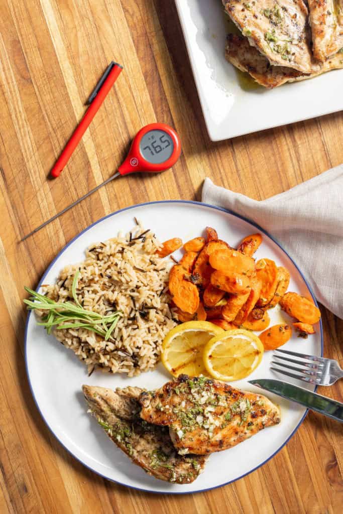 Grilled chicken, roated carrots, and rice with ThermoPop 2