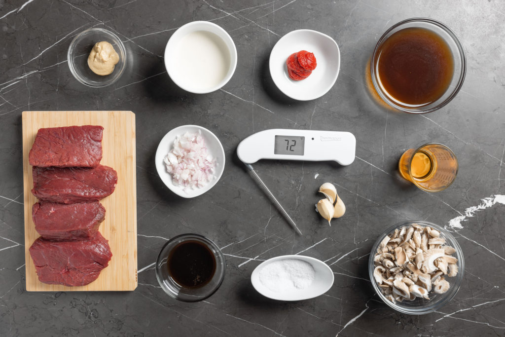 Ingredients for venison steak diane