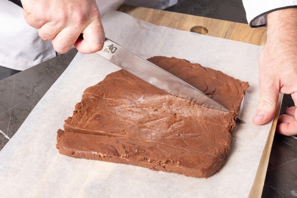 Cutting homemade fudge