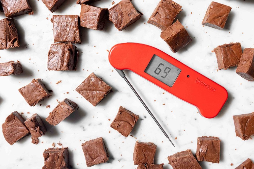 Homemade fudge with thermometer
